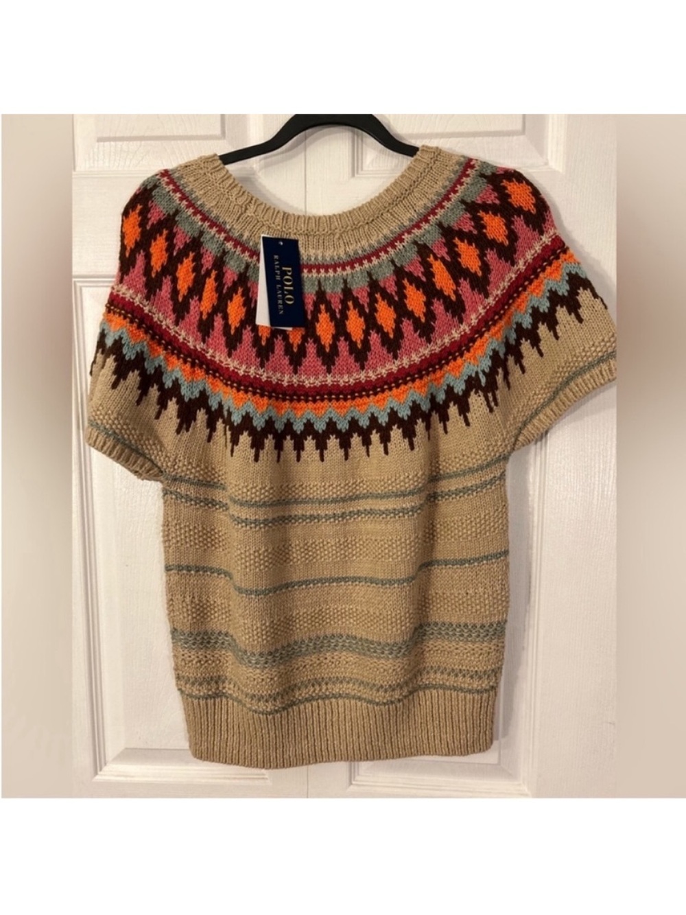 Polo Ralph Lauren Large Sweater Jacquard short sleeve cotton blend Crewneck NWTl - Picture 4 of 13